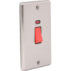 Wessex Brushed Stainless Steel 45A DP Switch Switch + Neon Upright Plate