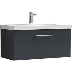 nuie Arno Single Drawer Wall Hung Vanity Unit Soft Black 800mm With Standard Basin