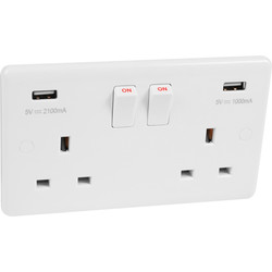 Wessex White USB Switched Socket 2 Gang 3.1A