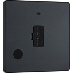 BG Evolve Matt Grey (Black Ins) Unswitched 13A Fused Connection Unit With Power Led Indicator, And Flex Outlet 