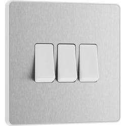 BG Evolve Brushed Steel (White Ins) Triple Light Switch, 20A 16Ax, 2 Way 