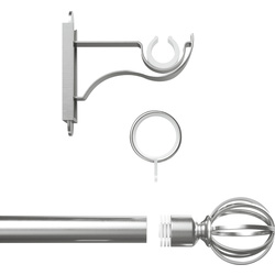 Rothley Curtain Pole Kit with Cage Orb Finials & Rings Brushed Stainless Steel 25mm x 1219mm