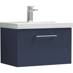 nuie Arno Single Drawer Wall Hung Vanity Unit Midnight Blue 600mm With Standard Basin