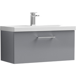 nuie Arno Single Drawer Wall Hung Vanity Unit Satin Grey 800mm With Slim Edge Basin