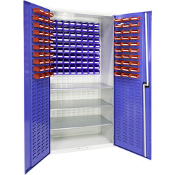Barton Louvred Panel Cabinet with 3 Shelves & Bins 2000 x 1015 x 430mm - 60 TC1 Red & 80 TC2 Blue Bins