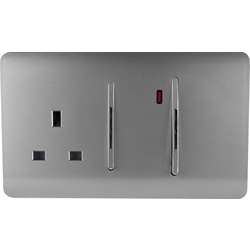 Trendiswitch Brushed Steel 13 Amp Cooker Switch & Socket with Neon 2 Gang
