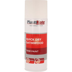 Plastikote Quick Dry Satinwood Spray Paint 400ml White