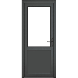 Crystal uPVC Single Door Half Glass Half Panel Left Hand Open In 920mm x 2090mm Clear Double Glazed Grey/White