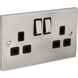 Click Deco Satin Chrome  DP Switched Socket 2 Gang