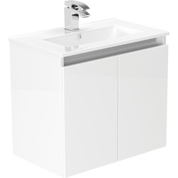 Newland Double Door Slimline Wall Hung Vanity Unit With Basin White Gloss 600mm