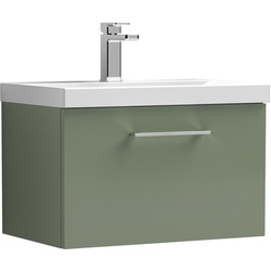 Nuie / nuie Arno Single Drawer Wall Hung Vanity Unit Satin Green 600mm With Standard Basin