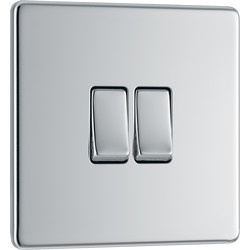 BG Screwless Flat Plate Polished Chrome Light Switch 2 Gang 2 Way 20A-16AX