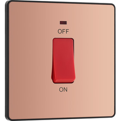 BG Evolve Polished Copper (Black Ins) 45A Square Switch, Double Pole With Led Power Indicator 