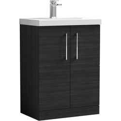 Nuie / nuie Arno Double Door Floor Standing Vanity Unit Charcoal Black 600mm With Slim Edge Basin