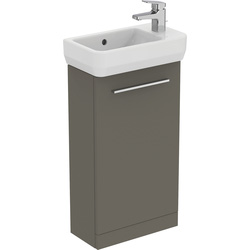 Ideal Standard i.life S Compact Cloakroom Wall Hung Unit with Basin Matt Quartz Grey 410mm with Brushed Chrome Handle