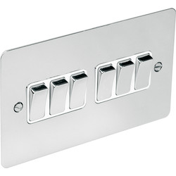 Axiom Flat Plate Polished Chrome 10A Switch 6 Gang 2 Way - 15531 - from Toolstation
