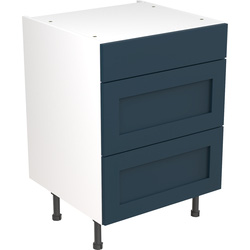 Kitchen Kit Flatpack Shaker Kitchen Cabinet Base 3 Drawer Unit Ultra Matt Indigo Blue 600mm