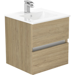 Newland / Newland Double Drawer Wall Hung Vanity Unit With Basin Natural Oak 500mm