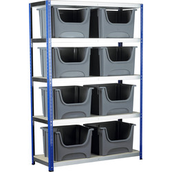Eco 5 Tier Shelving Bay with Space Saving Containers 1800 x 1200 x 450mm
