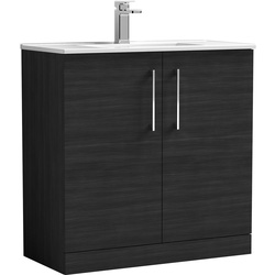 nuie Arno Double Door Floor Standing Vanity Unit Charcoal Black 800mm With Minimalist Basin