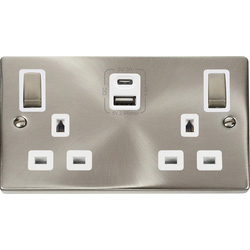 Click Deco Satin Chrome DP Switched Socket 4.2A 1 x Type A + 1 x Type C USB 