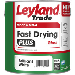 Leyland Fast Drying Plus Water Based Gloss Paint Brilliant White 2.5L