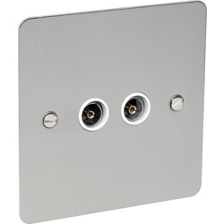 Axiom / Flat Plate Plate Satin Chrome TV Socket Outlet TV Twin