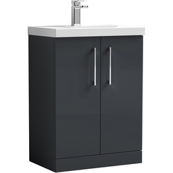 nuie Arno Double Door Floor Standing Vanity Unit Soft Black 600mm With Slim Edge Basin