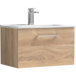 nuie Arno Single Drawer Wall Hung Vanity Unit Bleached Oak 600mm With Minimalist Basin