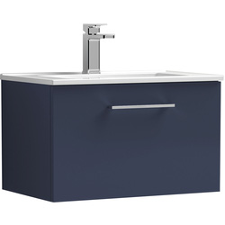 nuie Arno Single Drawer Wall Hung Vanity Unit Midnight Blue 600mm With Minimalist Basin