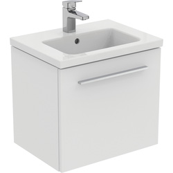 Ideal Standard i.life S Compact Wall Hung Unit with Basin Matt White 500mm with Brushed Chrome Handle