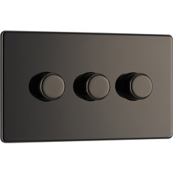 BG / BG Screwless Flat Plate Black Nickel Dimmer Switch 3 Gang 2 Way