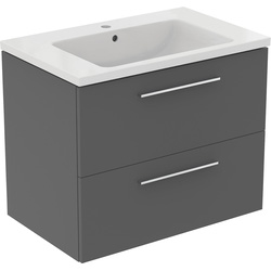 Ideal Standard i.life B Double Drawer Wall Hung Unit with Basin Matt Quartz Grey 800mm with Brushed Chrome Handles