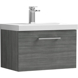 Nuie / nuie Arno Single Drawer Wall Hung Vanity Unit Anthracite 600mm With Slim Edge Basin