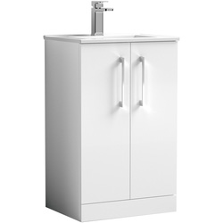 nuie Arno Double Door Floor Standing Vanity Unit Gloss White 500mm With Minimalist Basin