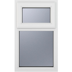 Crystal / Crystal uPVC Window Obscure Glazing Top Hung Opener Over Fixed Light 905mm x 965mm White