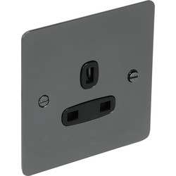 Flat Plate Black Nickel 13A Socket 1 Gang Unswitched