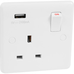 Wessex White USB Switched Socket 1 Gang 2.1A