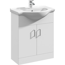 nuie Mayford Double Door Floor Standing Vanity Unit With Ceramic Basin Gloss White 650mm