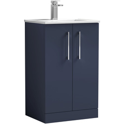 nuie Arno Double Door Floor Standing Vanity Unit Midnight Blue 500mm With Minimalist Basin