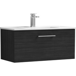 nuie Arno Single Drawer Wall Hung Vanity Unit Charcoal Black 800mm With Minimalist Basin