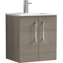 nuie Arno Double Door Wall Hung Vanity Unit Solace Oak 500mm With Minimalist Basin