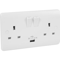Scolmore Click Click Mode Switched USB Socket 13A 2 Gang + 2.1A USB - 21365 - from Toolstation