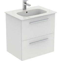 Ideal Standard / Ideal Standard i.life A Double Drawer Wall Hung Unit with Basin Matt White 600mm with Brushed Chrome Handles