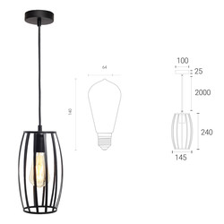 4lite WiZ Connected Decorative Single Black Pendant with Pear Shape Cage and ST64 6.5W LED Smart WiFi Bulb