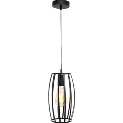 4lite WiZ / 4lite WiZ Connected Decorative Single Black Pendant with Pear Shape Cage and ST64 6.5W LED Smart WiFi Bulb