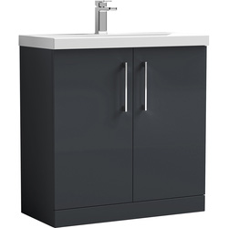 nuie Arno Double Door Floor Standing Vanity Unit Soft Black 800mm With Standard Basin