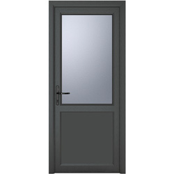 Crystal uPVC Single Door Half Glass Half Panel Right Hand Open In 840mm x 2090mm Obscure Triple Glazed Grey/White