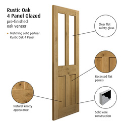 Rustic Oak 4 Panel Glazed Internal Door P/F