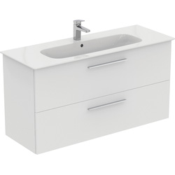 Ideal Standard i.life A Double Drawer Wall Hung Unit with Basin Matt White 1200mm with Brushed Chrome Handles